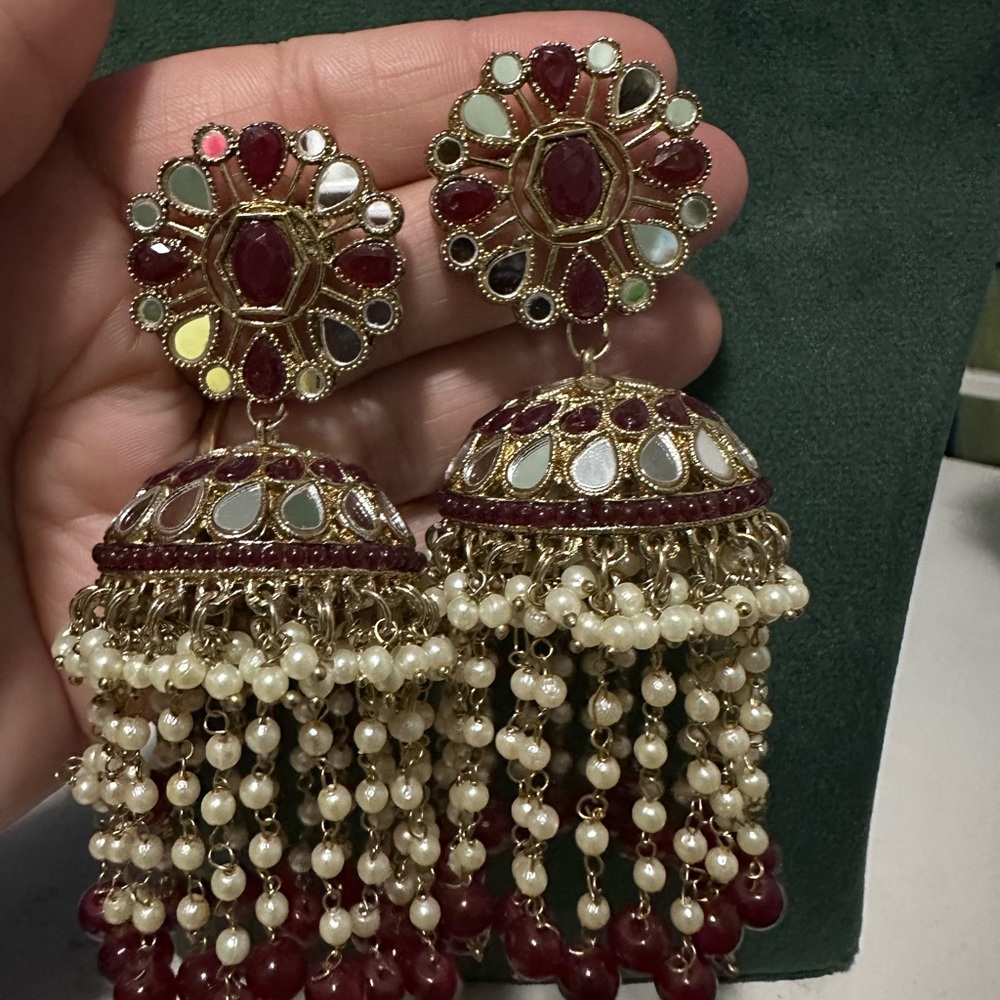 Mirror earrings and tikka